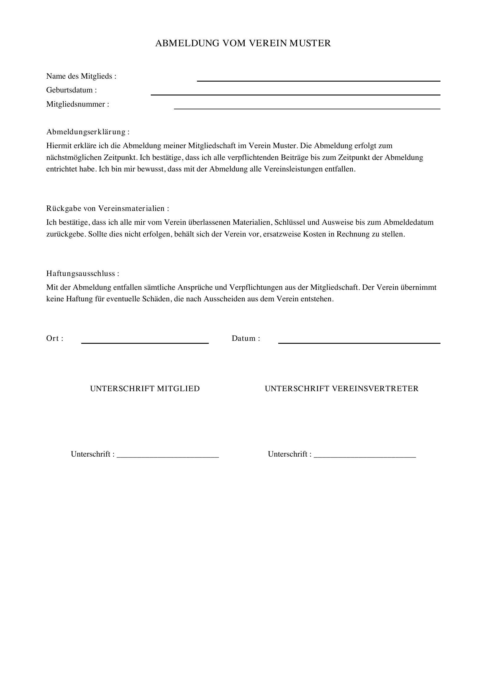 Abmeldung Vom Verein Muster