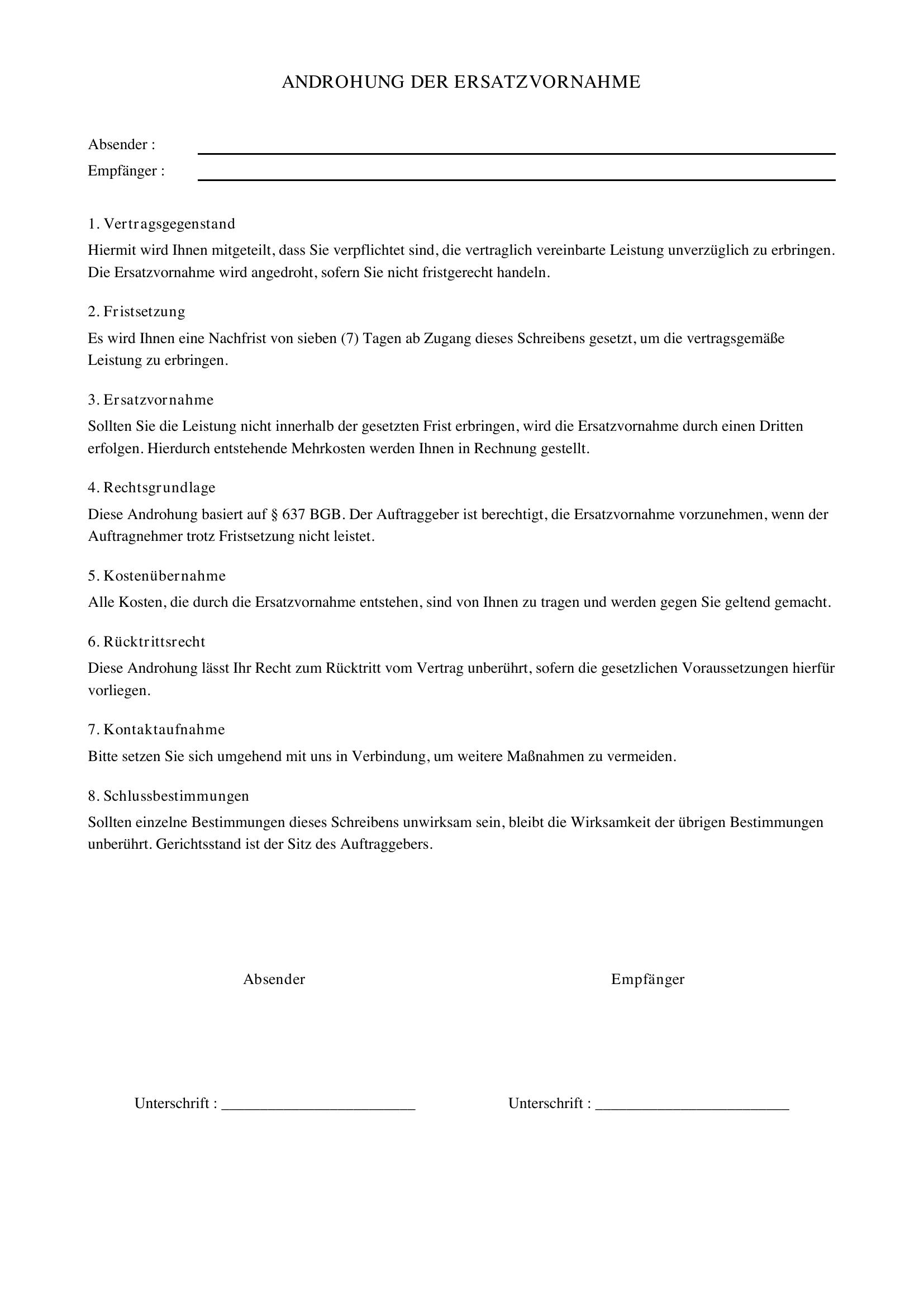 Androhung Ersatzvornahme Muster