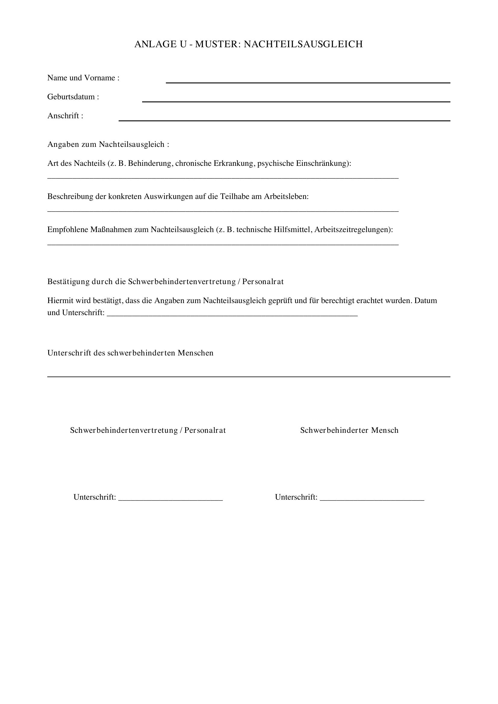Anlage U Nachteilsausgleich Muster