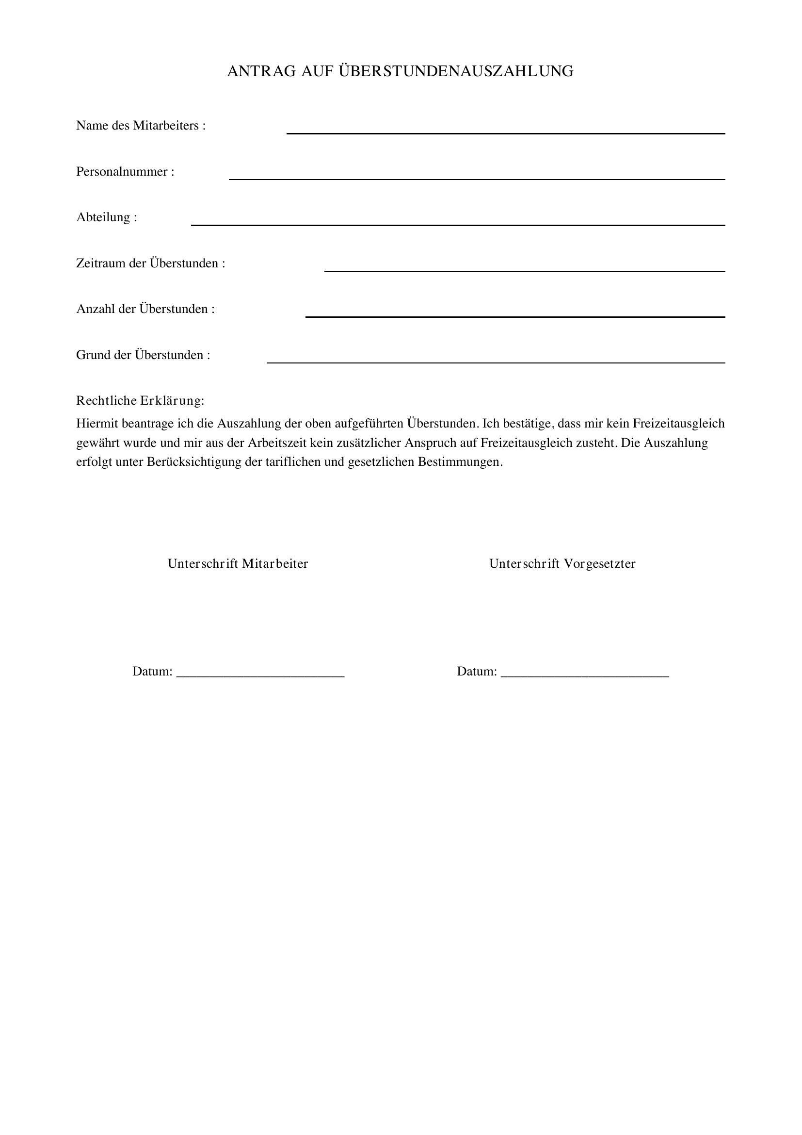 Antrag Auf Überstundenauszahlung