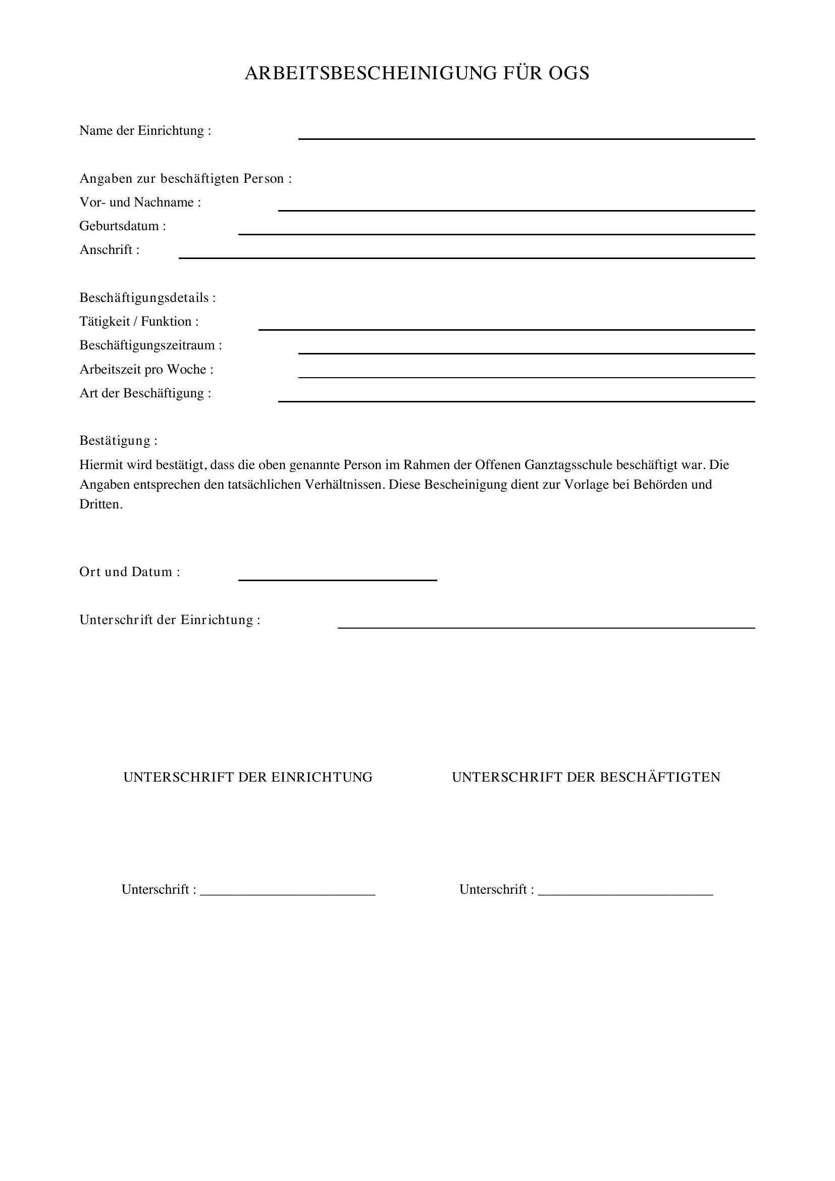 Arbeitsbescheinigung Für Ogs
