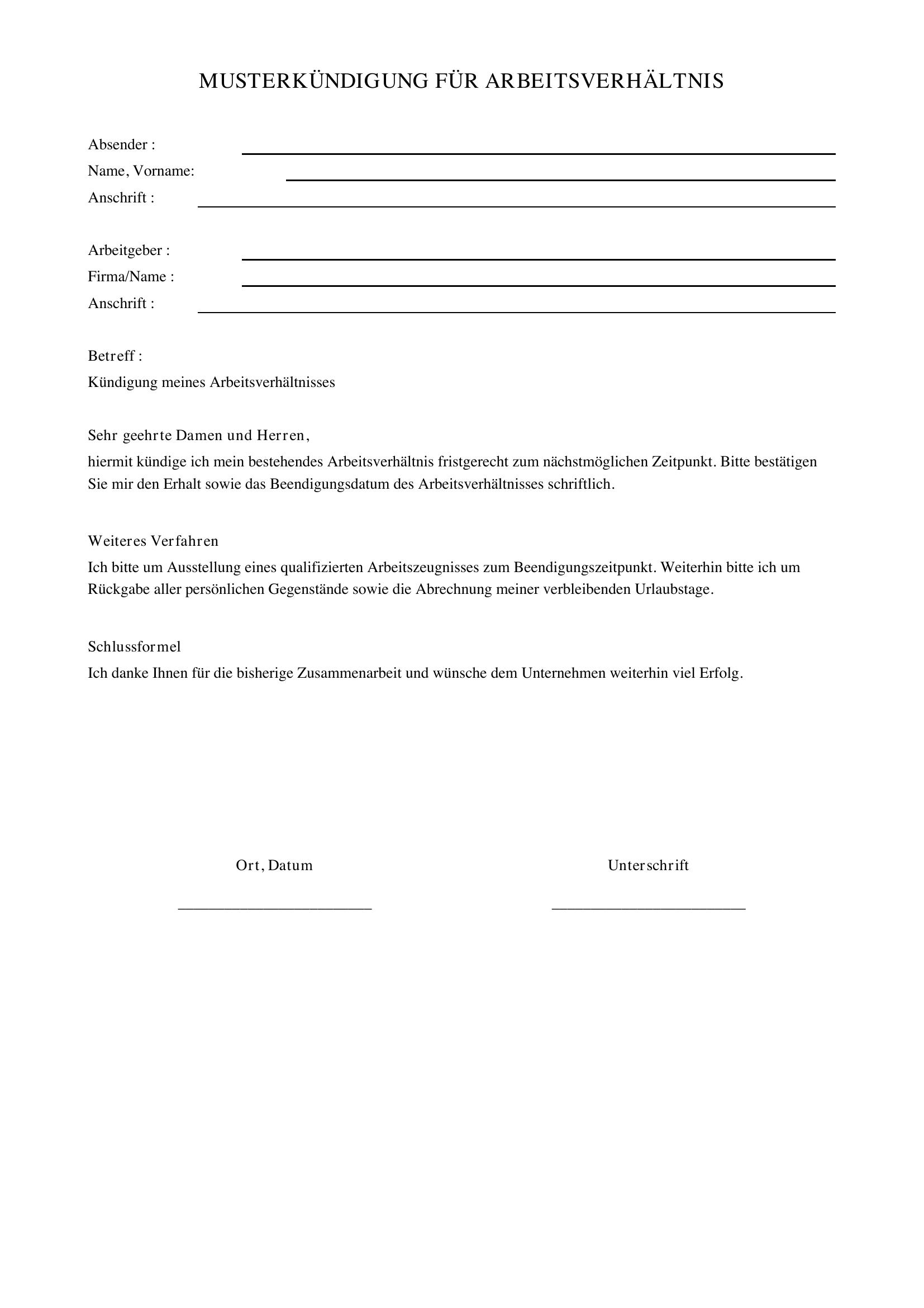 Avd Kündigen Vorlage