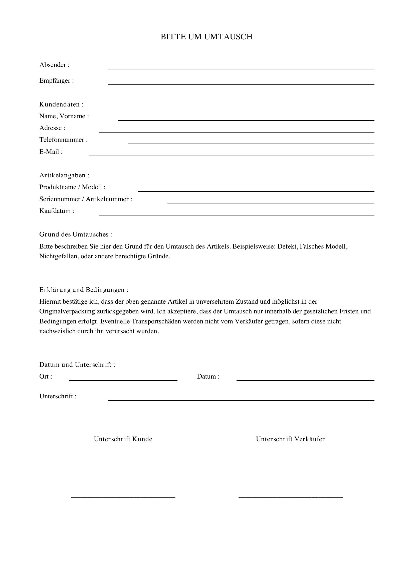 Bitte Um Umtausch