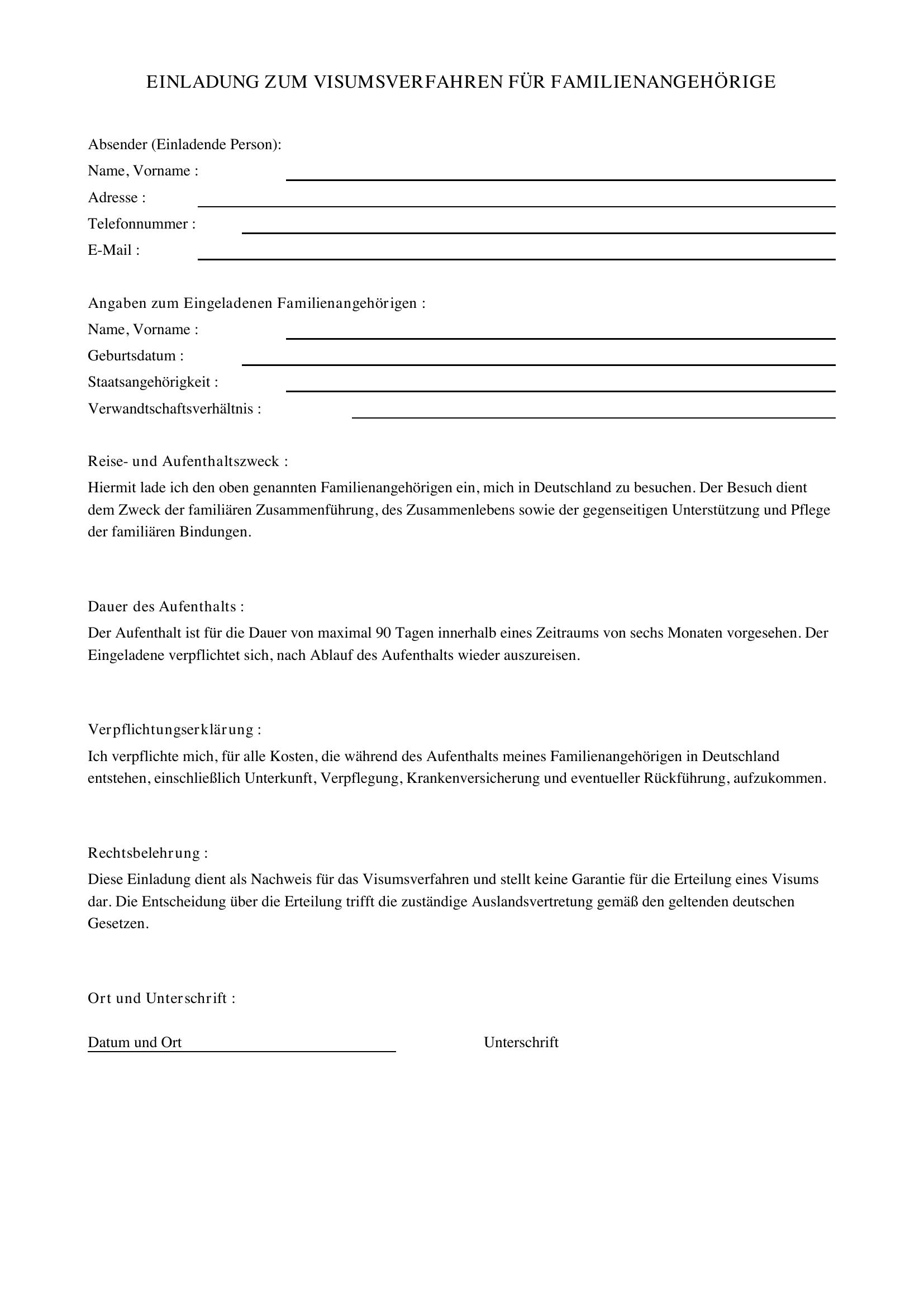 Einladungsschreiben Visum Muster Familie