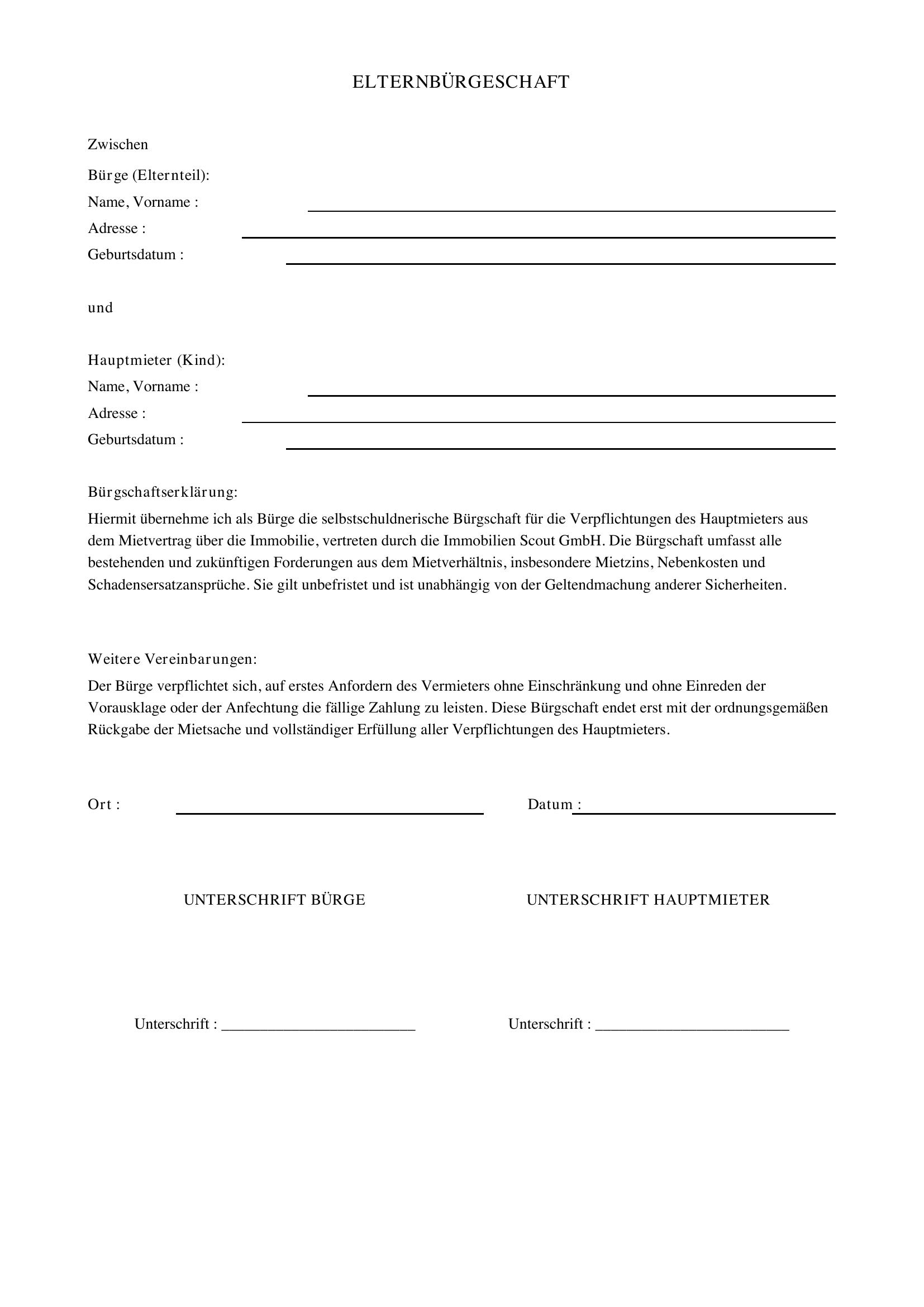 Elternbürgschaft Vorlage Immobilienscout