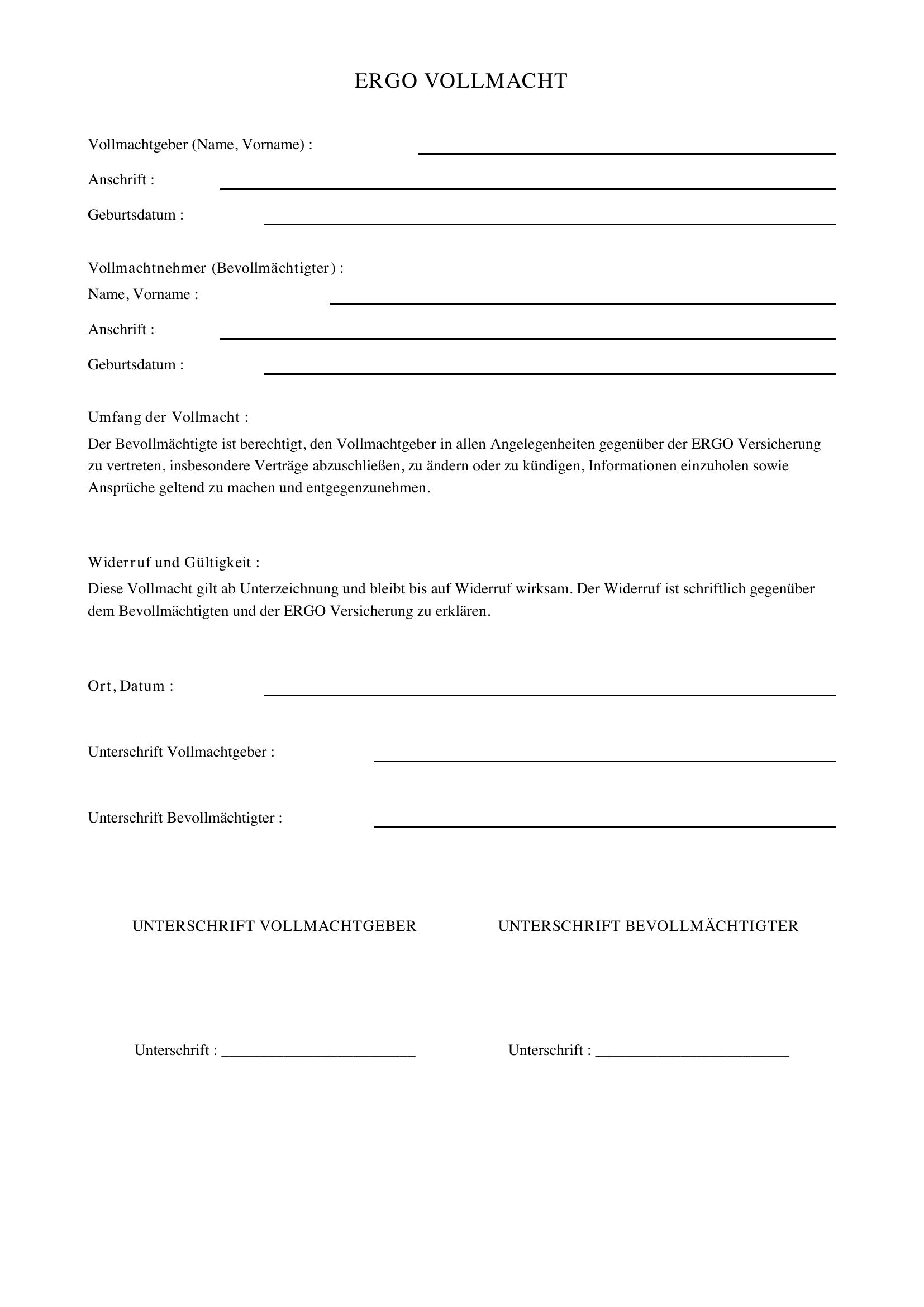 Ergo Vollmacht Formular