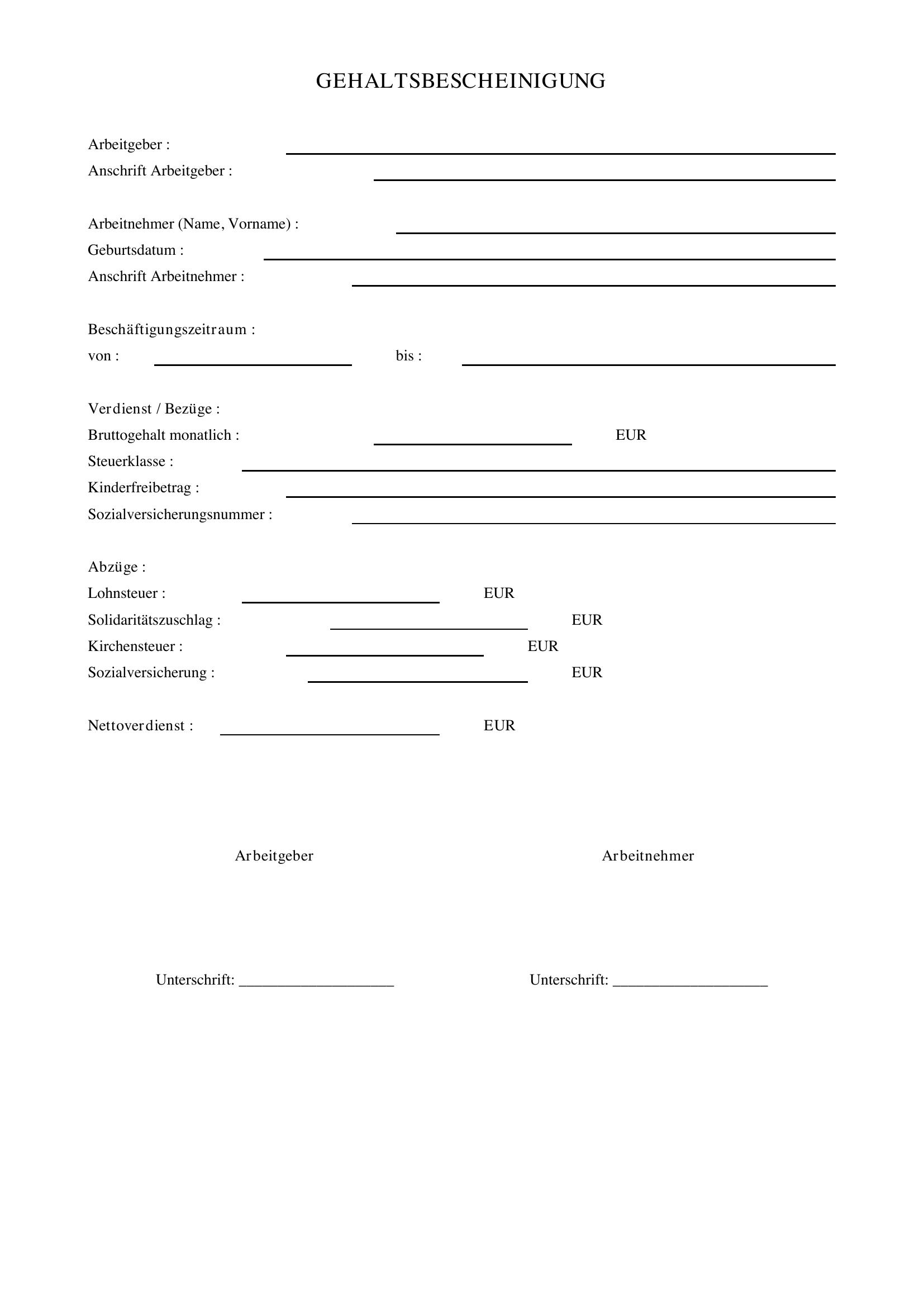 Gehaltsbescheinigung Muster