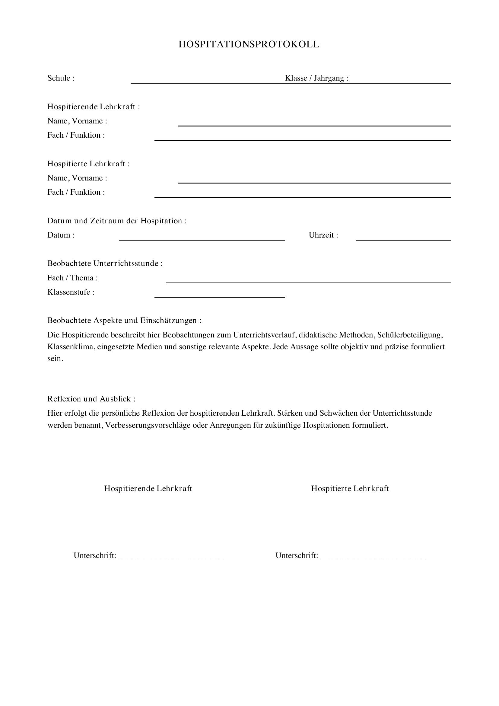 Hospitationsprotokoll