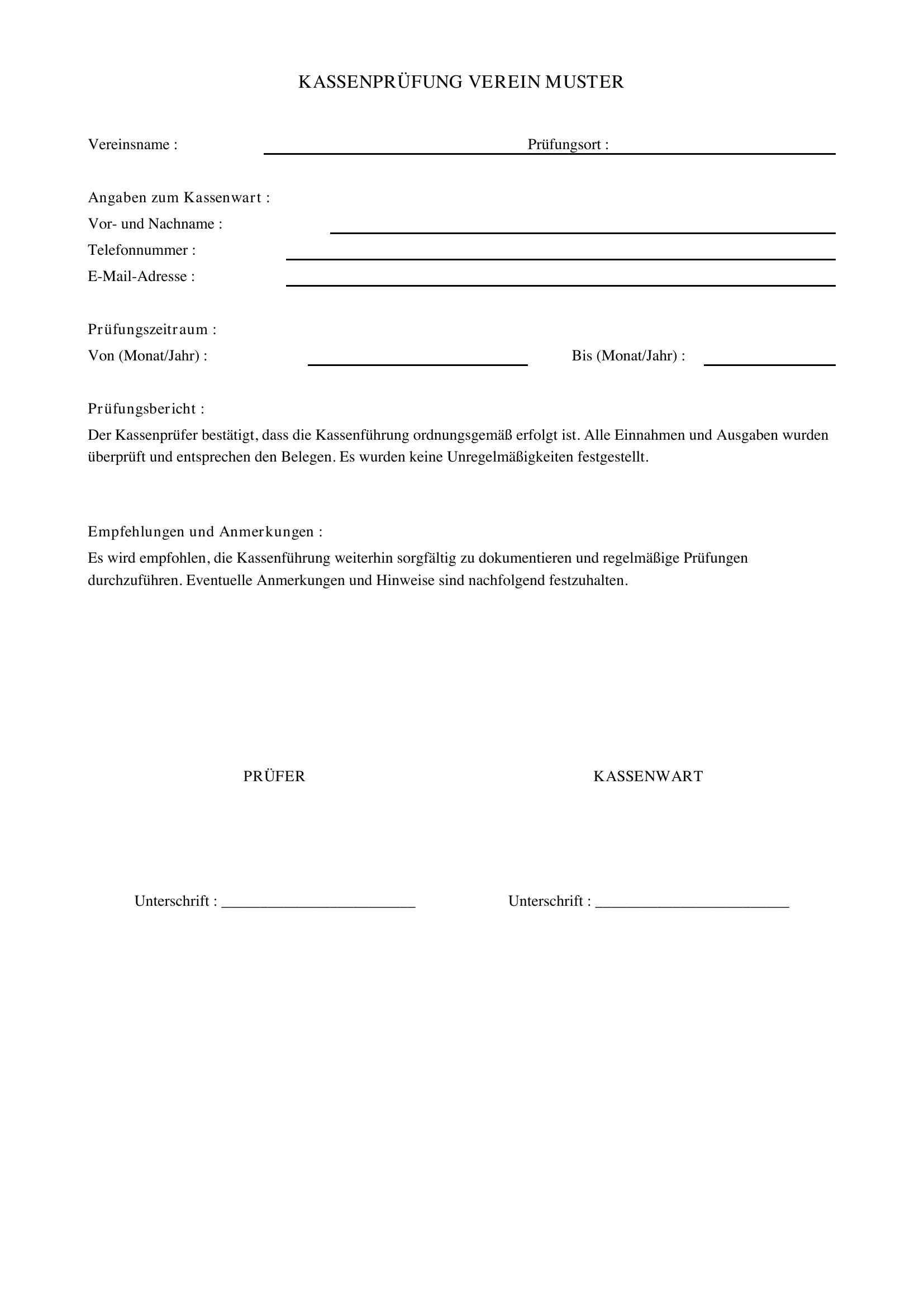 Kassenprüfung Verein Muster