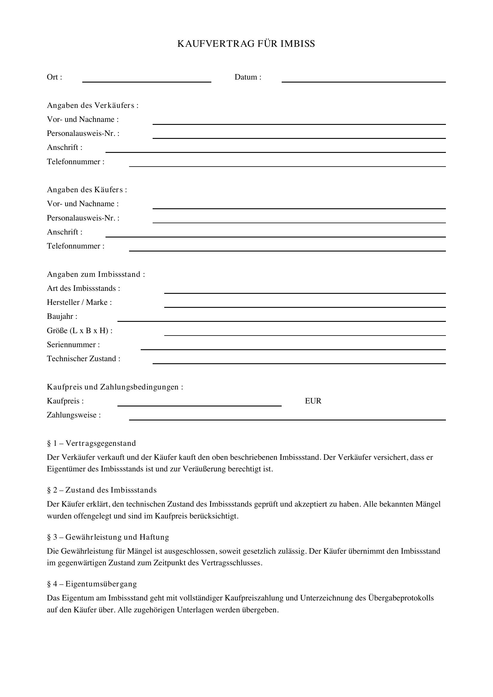 Kaufvertrag Imbiss