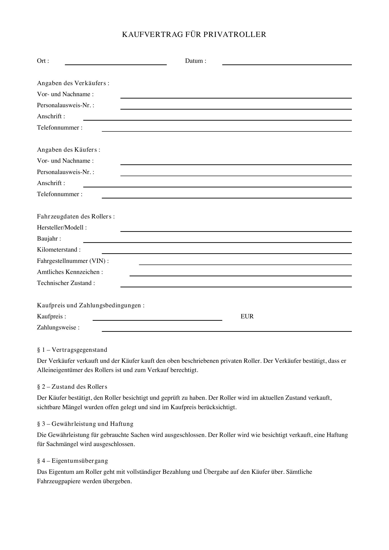 Kaufvertrag Roller Privat