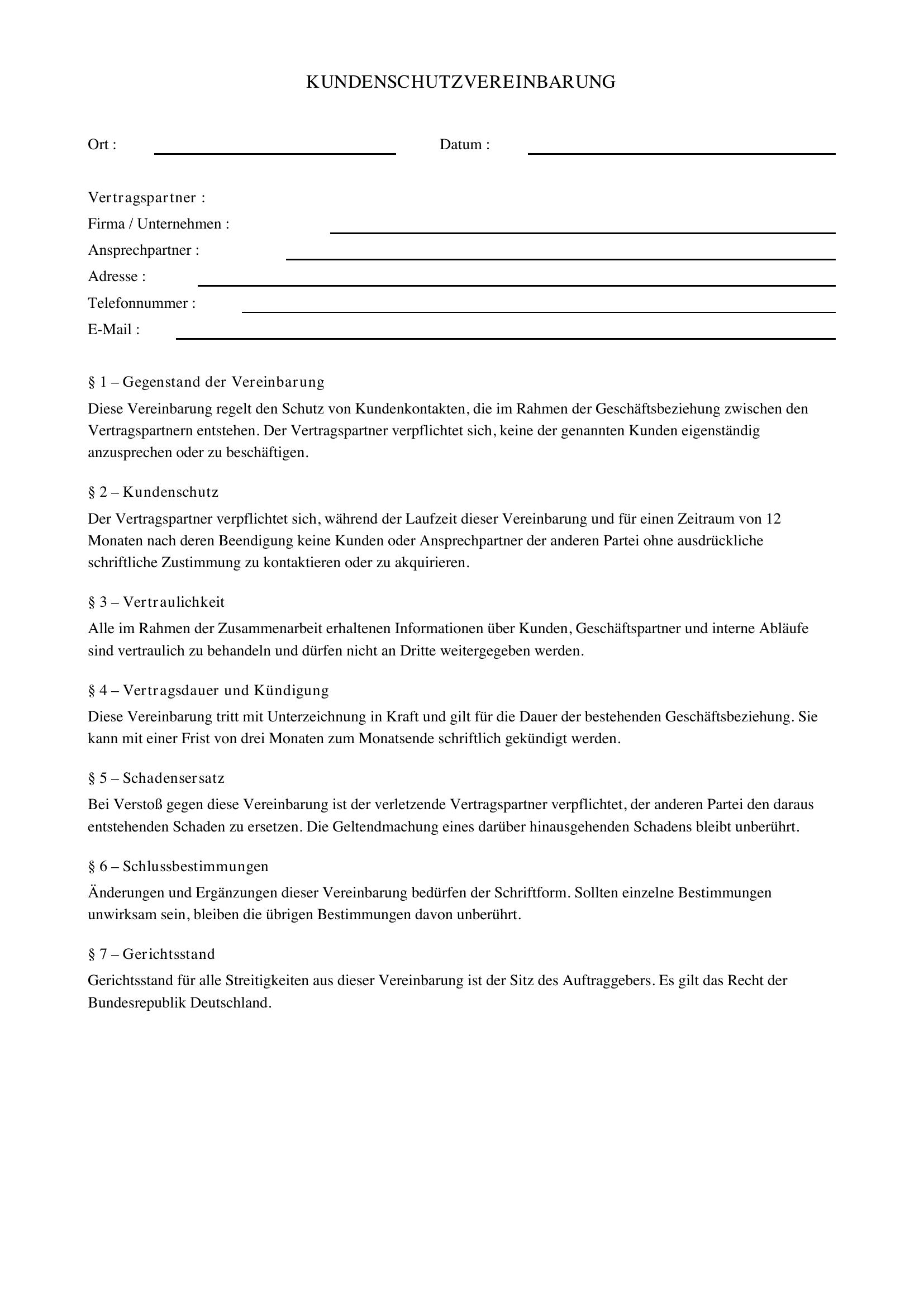 Kundenschutzvereinbarung Muster Ihk