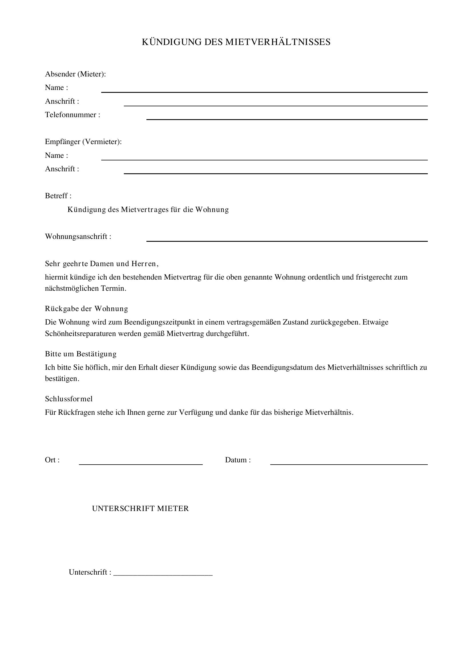 Kündigung Wg Zimmer Vorlage
