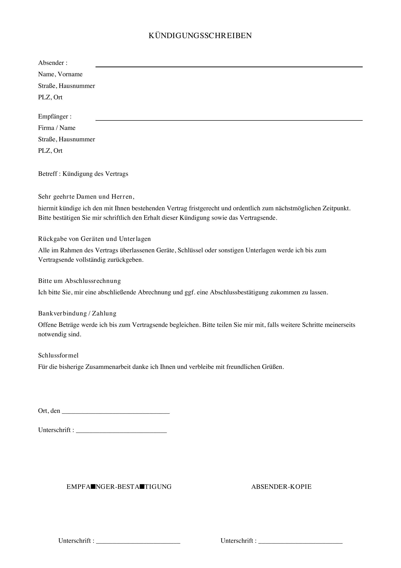 Kündigungsschreiben Luxemburg