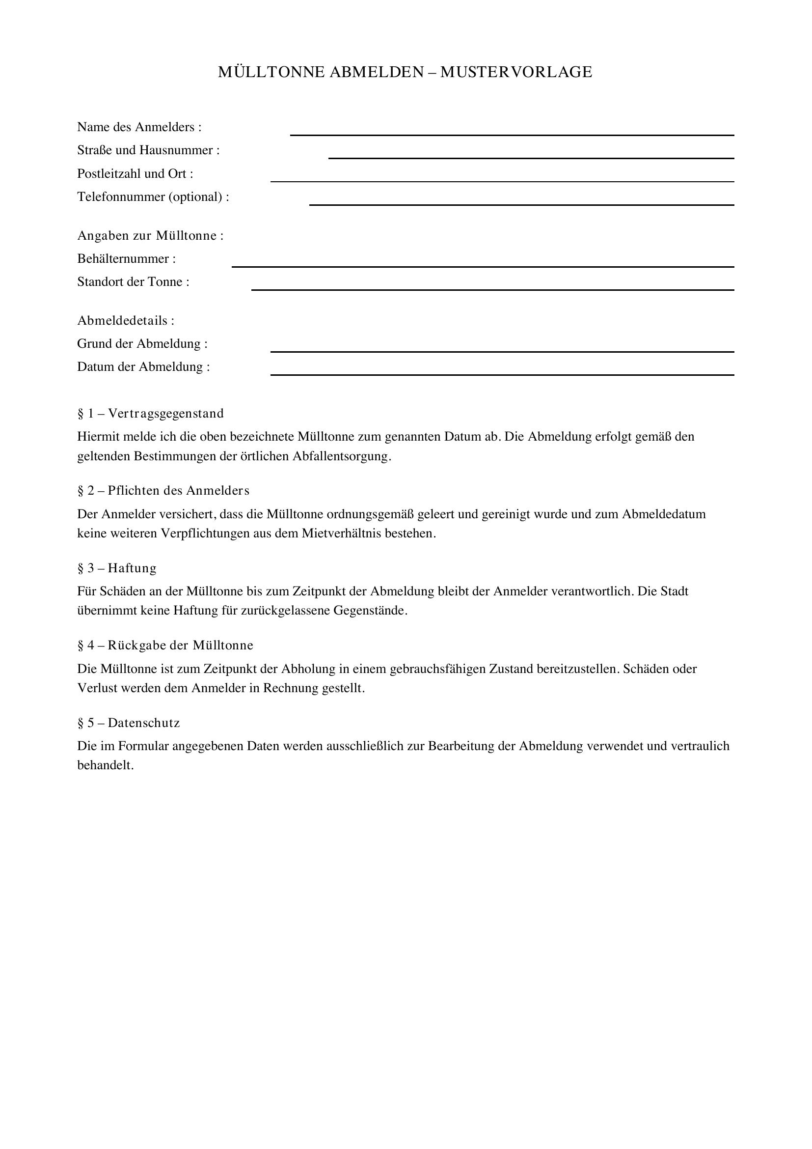 Mülltonne Abmelden Muster