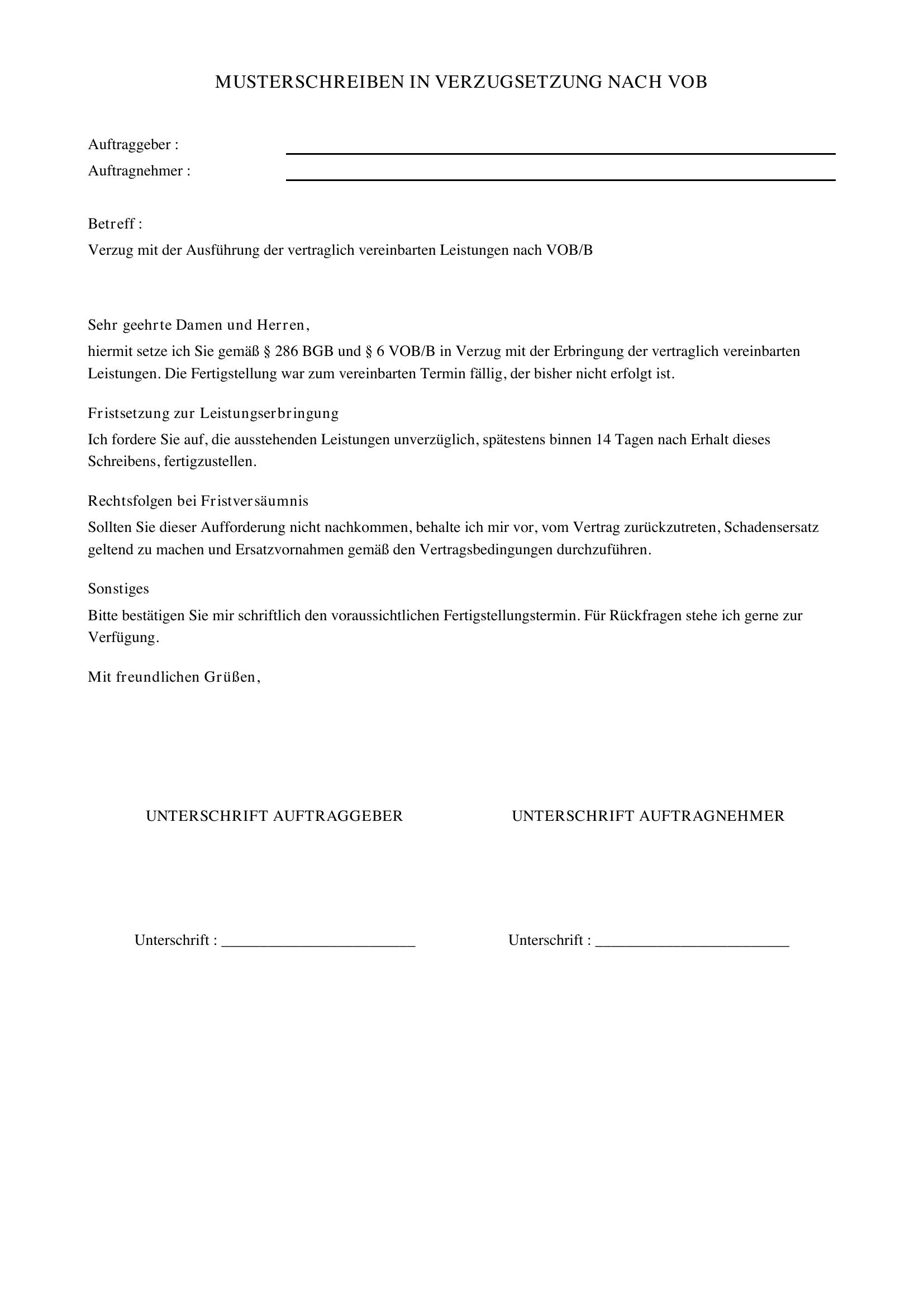 Musterschreiben Inverzugsetzung Nach Vob
