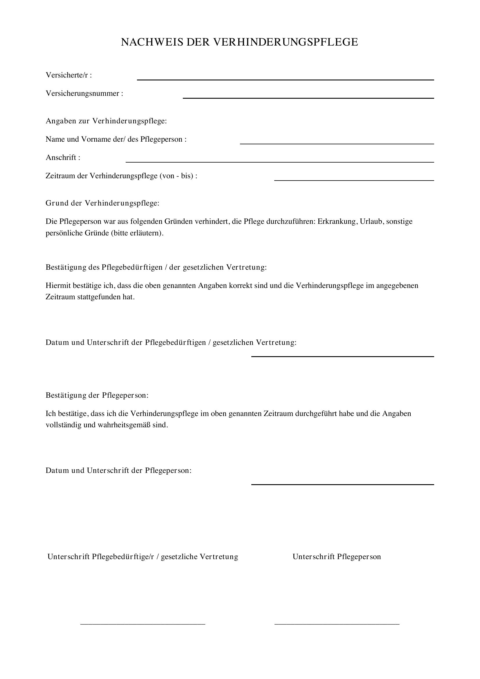 Nachweis Verhinderungspflege Audi Bkk