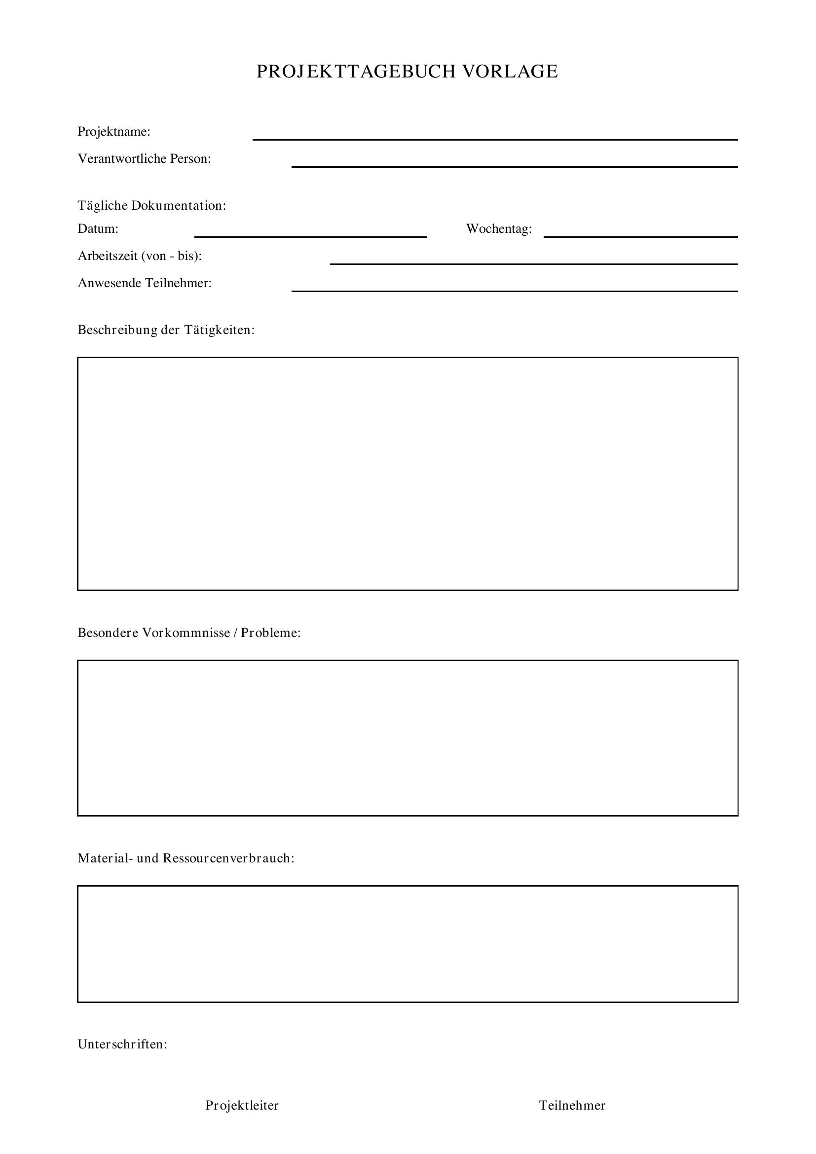 Projekttagebuch Vorlage