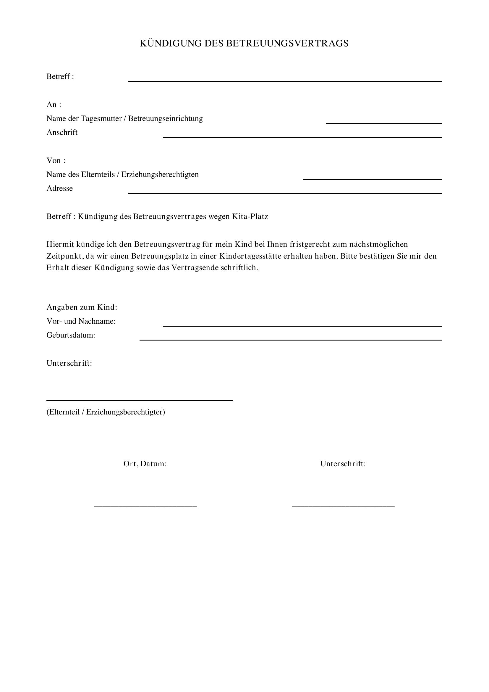 Tagesmutter Kündigen Wegen Kita Platz