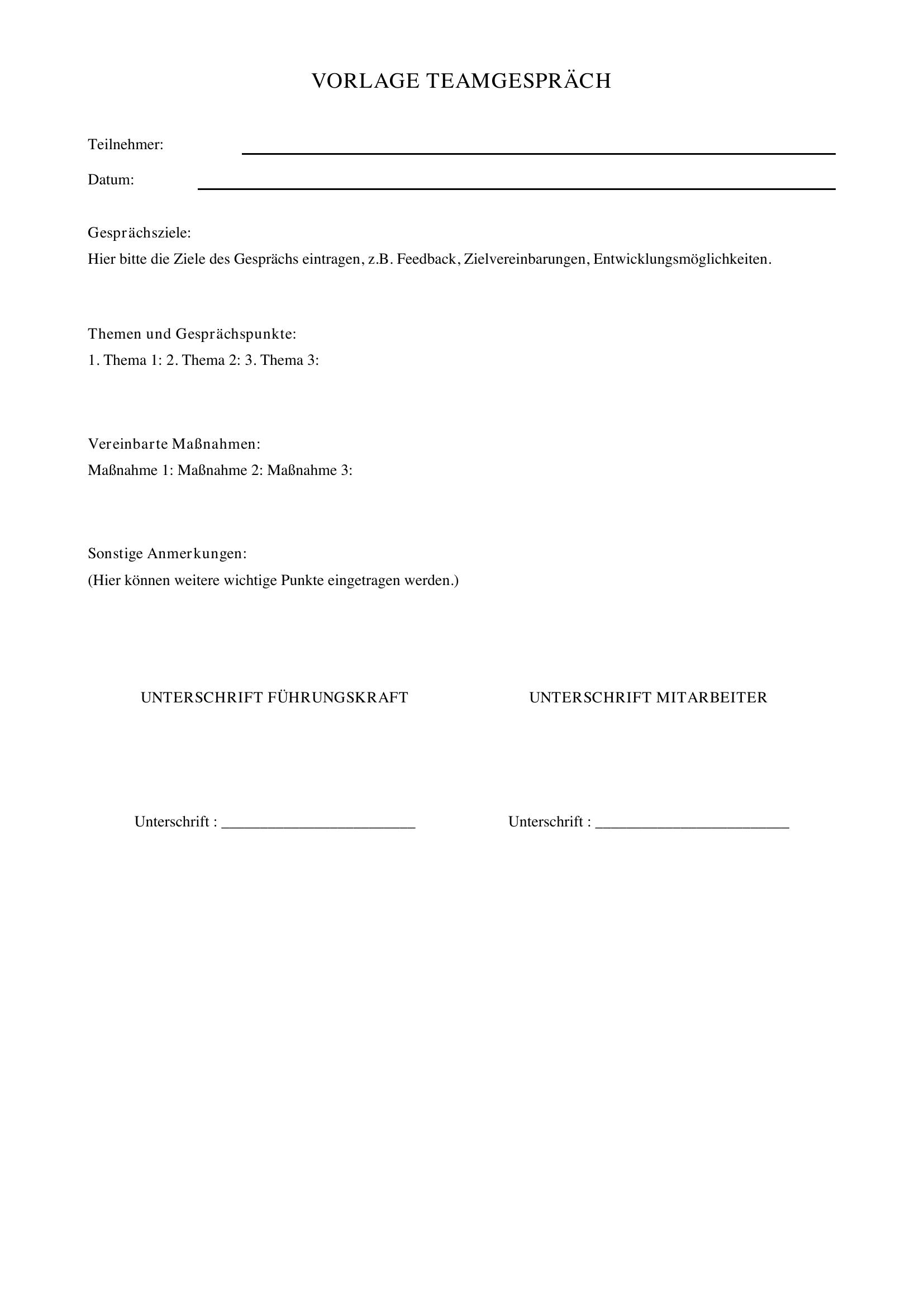Teamgespräch Vorlage