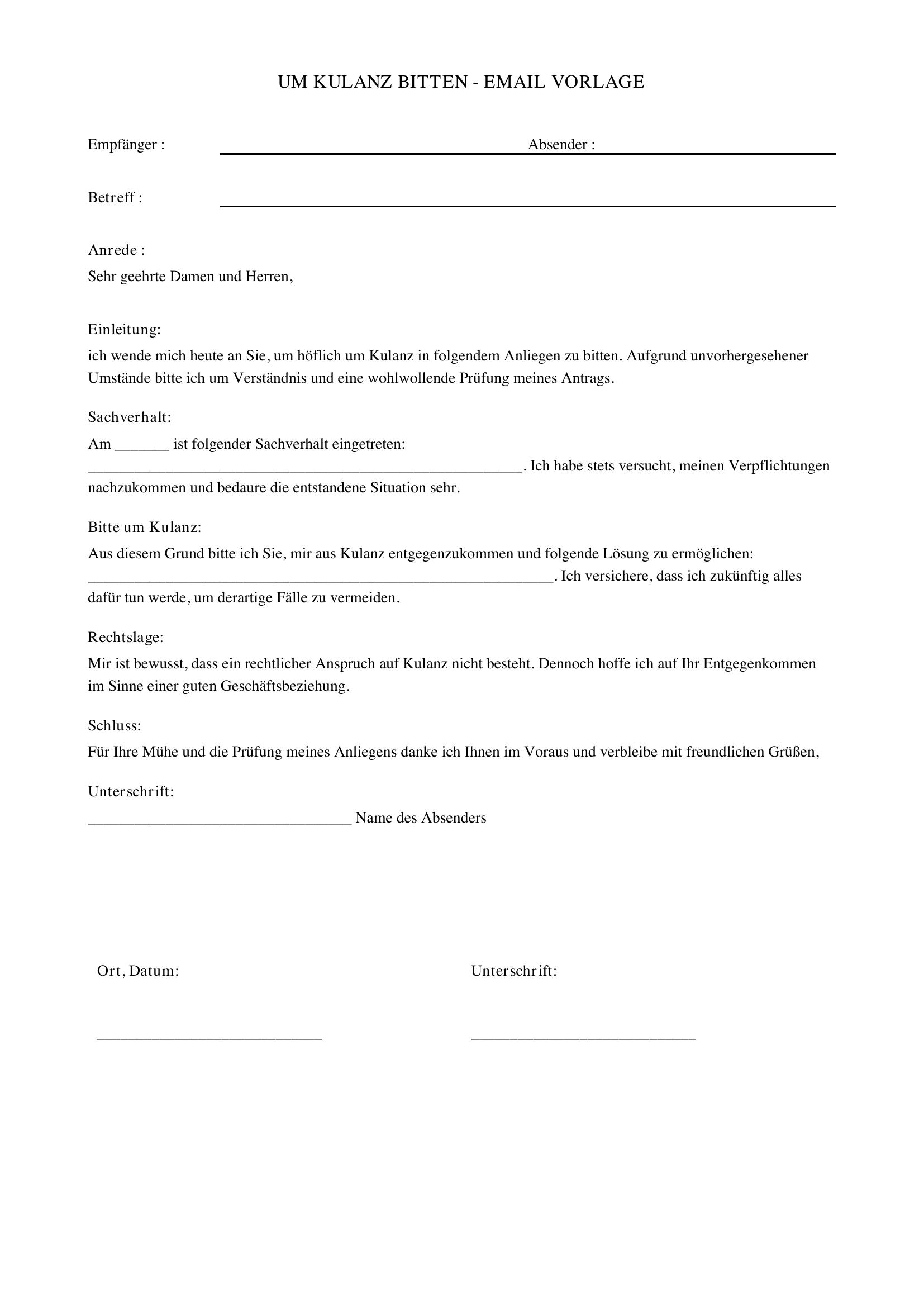 Um Kulanz Bitten Email