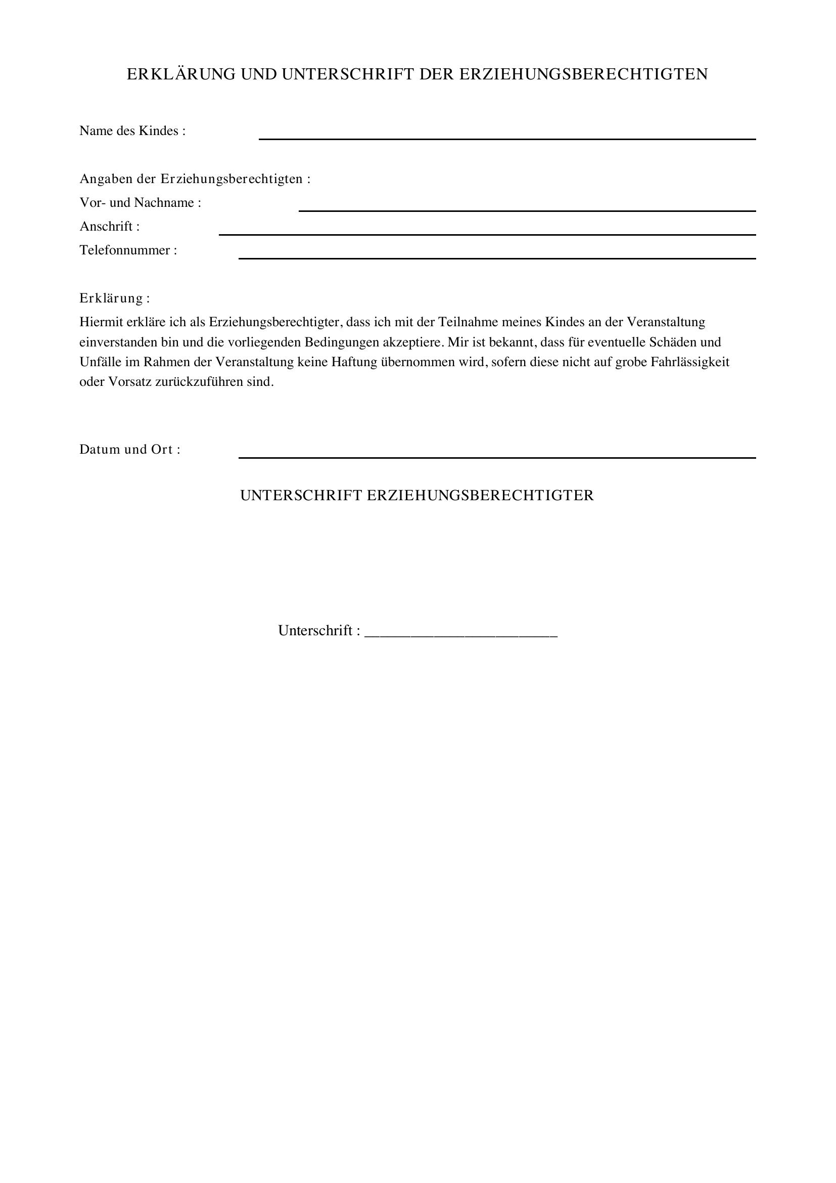 Unterschrift Erziehungsberechtigte