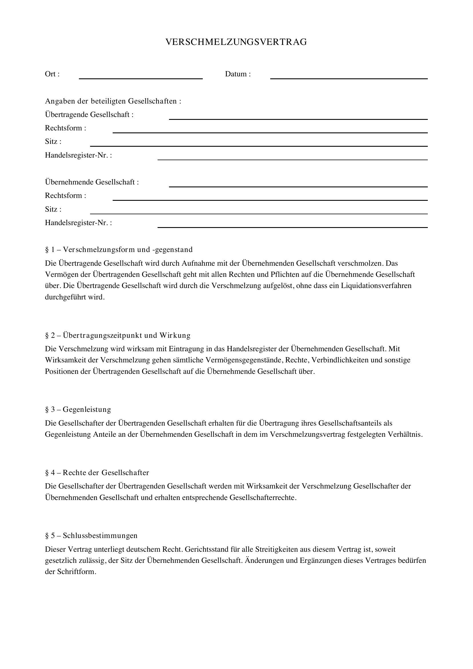 Verschmelzungsvertrag Verein Muster